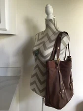 Steven-Steve Madden Large Brown Leather Sholder Bag w/ Brass Colored Hardware