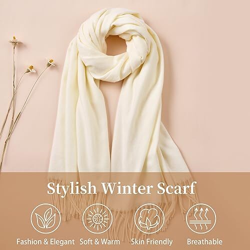 Premillow Scarfs for Women, Winter Scarf, Classic Pashmina Shawls and White - Picture 5 of 7