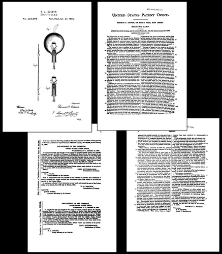 Thomas Edison 1880 Light Bulb Patent, Drawing, Famous Design,Invention, 4pgs - Picture 1 of 2