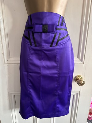 RIVER ISLAND PURPLE SATIN PENCIL SKIRT SZ 10 Bnwot UK