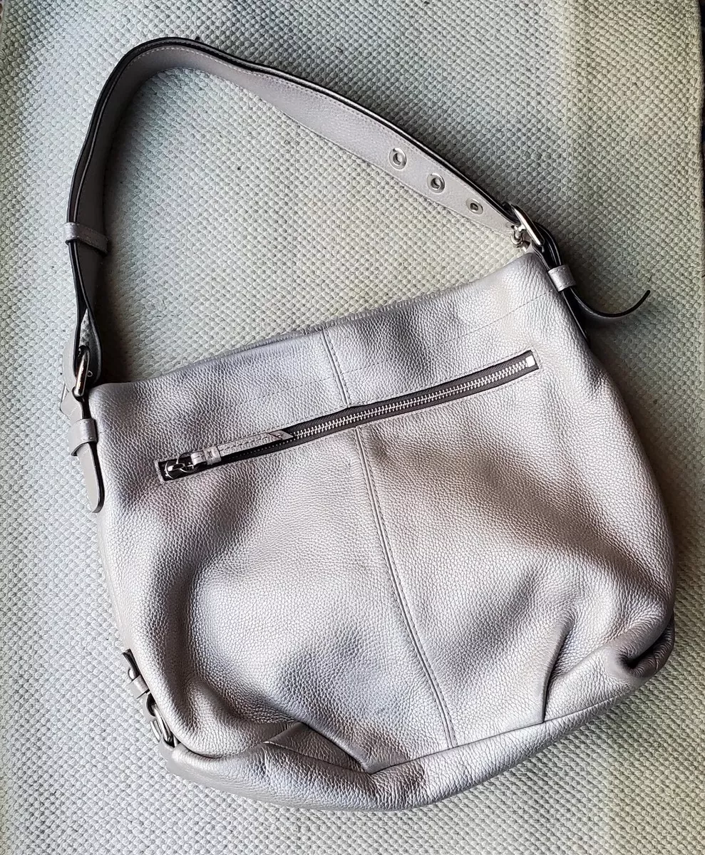 Coach F15064 Metallic Silver Leather Duffle Hobo Satchel Shoulder