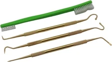 4 pc Gunsmithing Brass Pick & Brush Set  Flat Edge, Fine Point, Angled Edge Pick