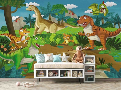 3D Cartoon Forest Dinosaur Animal Self-adhesive Removable Wallpaper Murals Wall - Picture 2 of 4