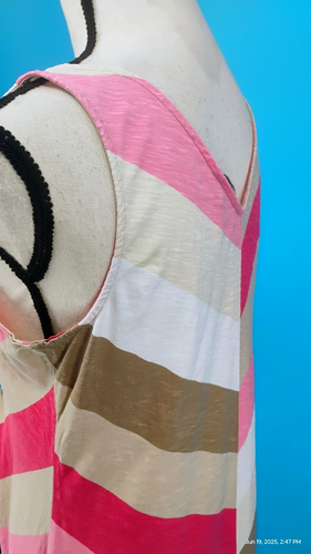 Tommy Bahama Rosa Beige Chevron Rayas Jersey Vestido Corbata Cintura Sin Mangas Mediano - Imagen 15 de 24