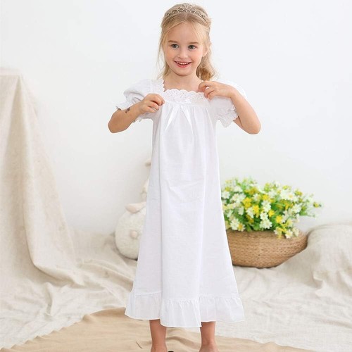 Girls Nightgown Long Vintage Toddler Sleep Dress 100% Woven Cotton Nightwear - Picture 24 of 28