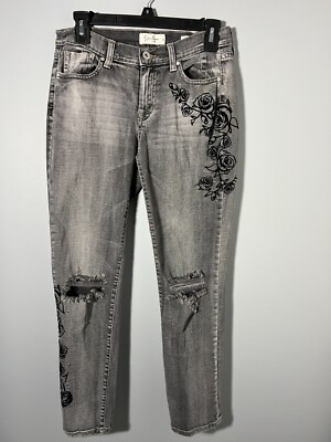 Jessica Simpson Womens Gray Mika Best Friend Floral Embroidered Cropped  Jeans 26