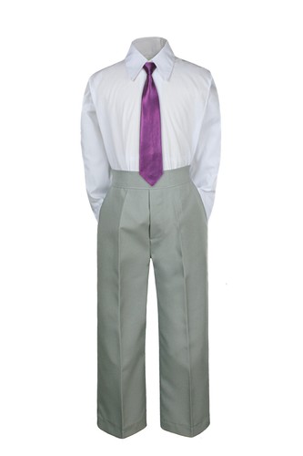 Boys Kids Teen Wedding Formal 3pc Shirt LT GRAY Pants by Select a Color Tie 5-20 - Picture 9 of 25