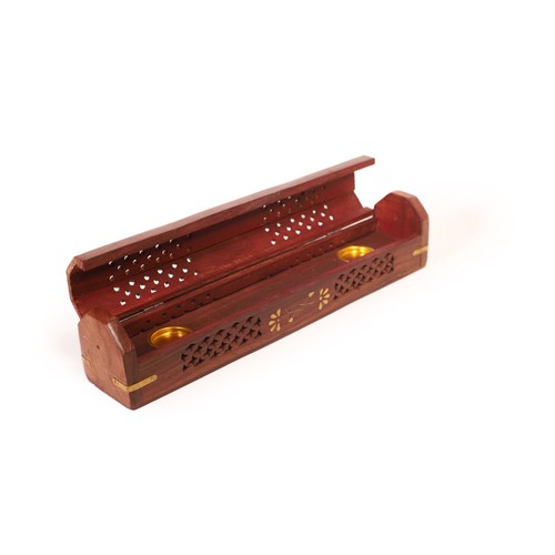 Incense Burner - Wooden Box with Storage - 5 Panel Jali & Flowers - Picture 5 of 6