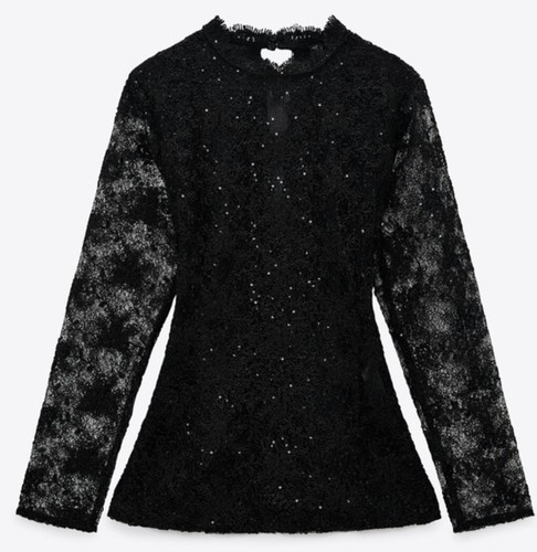 ZARA NWT Black Lace TOP SMALL UK 8-10 - Bild 10 von 16