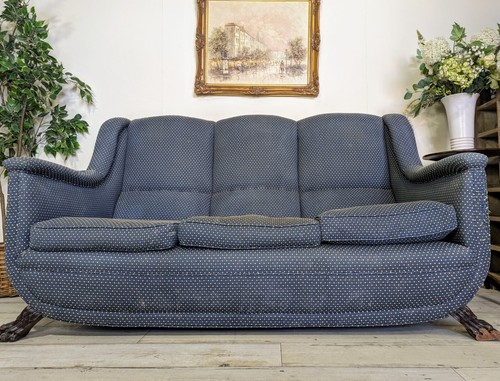 Rare Victorian Sofa Original Damask Material Carved Lion Paw Feet Chairs Also Av - Picture 5 of 23