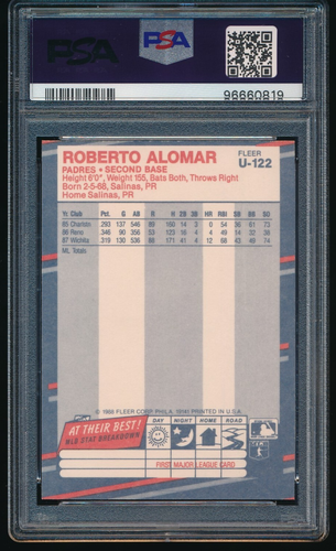 1988 Fleer Update Glossy #U-122 Roberto Alomar Signed RC PSA 10 GEM MINT/10 AUTO - Picture 2 of 2