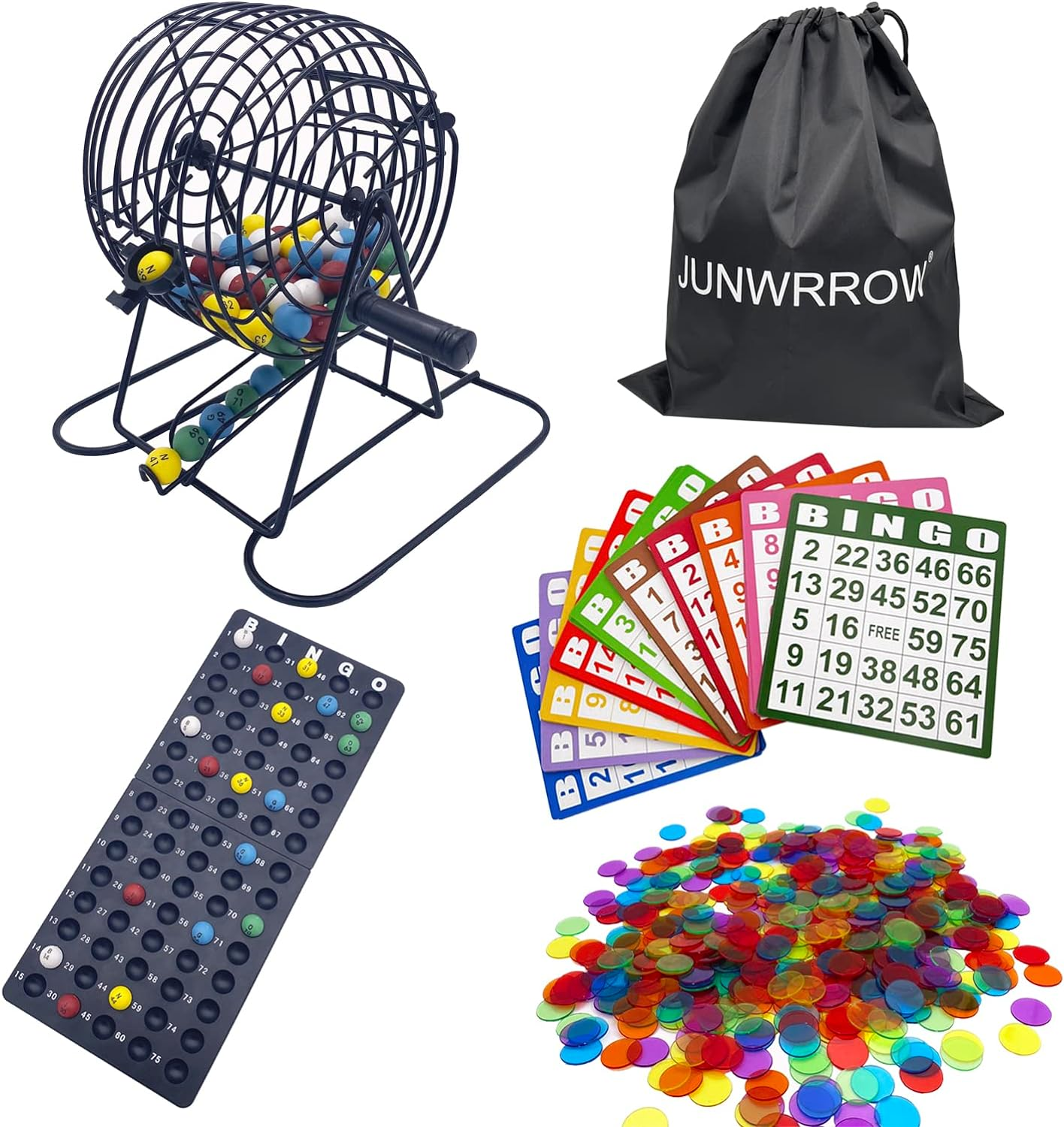 Deluxe Bingo Set- Includes 1000 Colorful Chips with a Bag,100 Mixed Cards,75 Cal