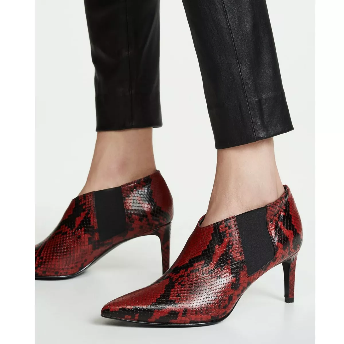 NIB 525 Rag Bone Beha Red Chelsea Embossed Snake Leather Bootie Sz 7.5