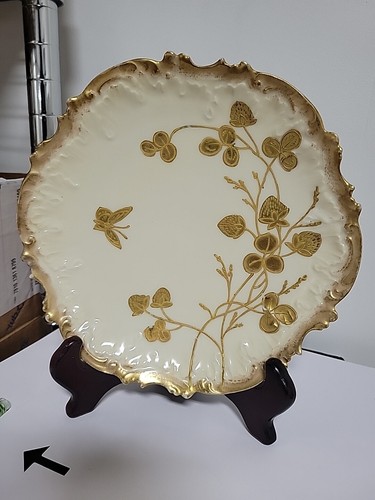 Antik Limoges Frankreich handbemaltes erhabenes Gold Set von 6 - 7 3/4" Teller Blumen - Bild 4 von 24