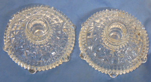 Juego de 2 candelabros cónicos vintage de vidrio transparente estrellas y barras velas 4" antiguas - Imagen 4 de 7
