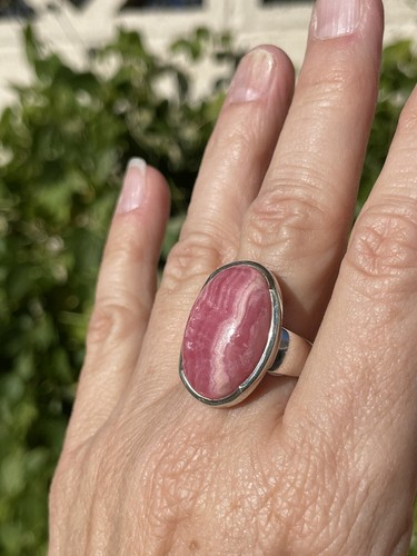 Gemmy Pink & Cream Rippled Rhodochrosite ~ Sterling Silver Ring, sz 8-1/2 - Picture 6 of 6
