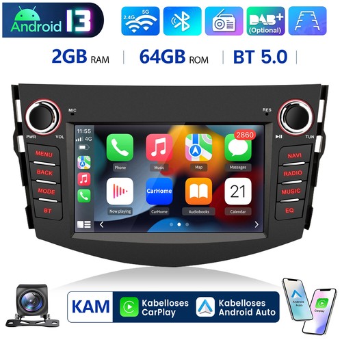 Carplay GPS BT WIFI DAB+ SWC Android 13 Autoradio Für Toyota RAV4 2006-2012 +KAM - Bild 1 von 14