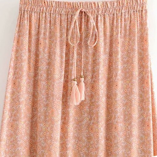 Coral Serenade Floral Boho Maxi Skirt, Cotton Summer Beach Skirt, Hippie Skirt - Picture 3 of 6