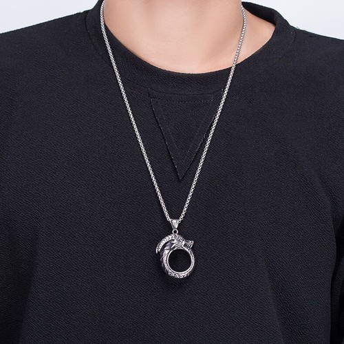 Collar colgante de anillo con cabeza de dragón 3D gótico para hombre cadena de caja de acero inoxidable - Imagen 2 de 5