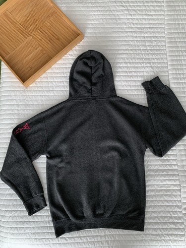 DC One Washington D.C. Letter Hoodie Sweatshirt Dark Grey Pink Pullover Women M - Picture 2 of 13
