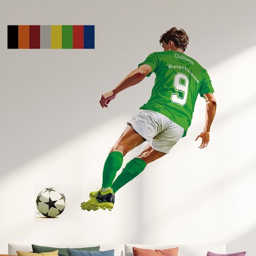 F102 Wandtattoo Wandaufkleber Fussballer Fussball mit Wunschname Nummer Clubname - Picture 9 of 21