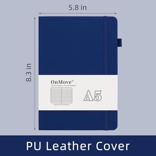 Notebook Journal for Women Men 200 Pages A5 Hardcover Leather with Lined Navy - Picture 2 of 6