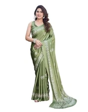 Indian Chiffon Saree With Unstitched Blouse Piece Party Wedding Wear For Women
