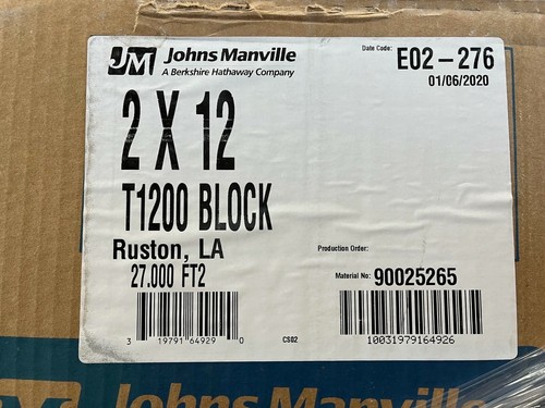 (1 Box) New Johns Manville 2X12 FLAT BLOCK T1200 CALCIUM SILICATE - Pizza Oven - Picture 2 of 3