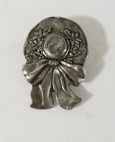 Vintage Seagull of Canada Hat Ribbon Flowers Brooch Pin Etain Zinn Signed 1992 - 第 1/4 張圖片
