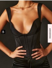 NEW House Of CB Liberty Satin Corset Plunge D/DD D/E Plus Cup XS Boning Bodice