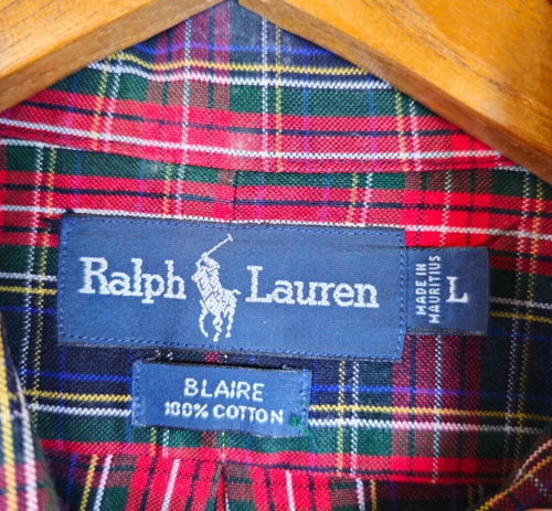 Polo Ralph Lauren Shirt Men’s Large Blaire Fit Oxford Red Blue Plaid Button Pony - Picture 5 of 6