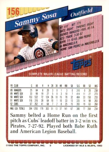 S8R7: 1993 TOPPS BASEBALL CARD #'S 1-249 - Picture 252 of 404