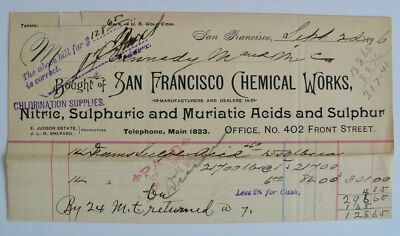 Antique 1896 Billhead San Francisco Chemical Works San Francisco CA USA Jackson
