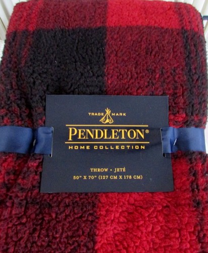 Pendleton Red Buffalo Plaid Sherpa Fleece Throw Blanket 50" x 70" Plush NWT - Picture 2 of 4