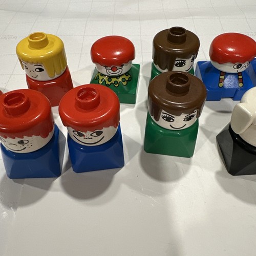 Vintage 13 Lego Duplo Figuren älterer Stil Büste Quadrat Personen blau rot gelb GRE - Bild 6 von 7