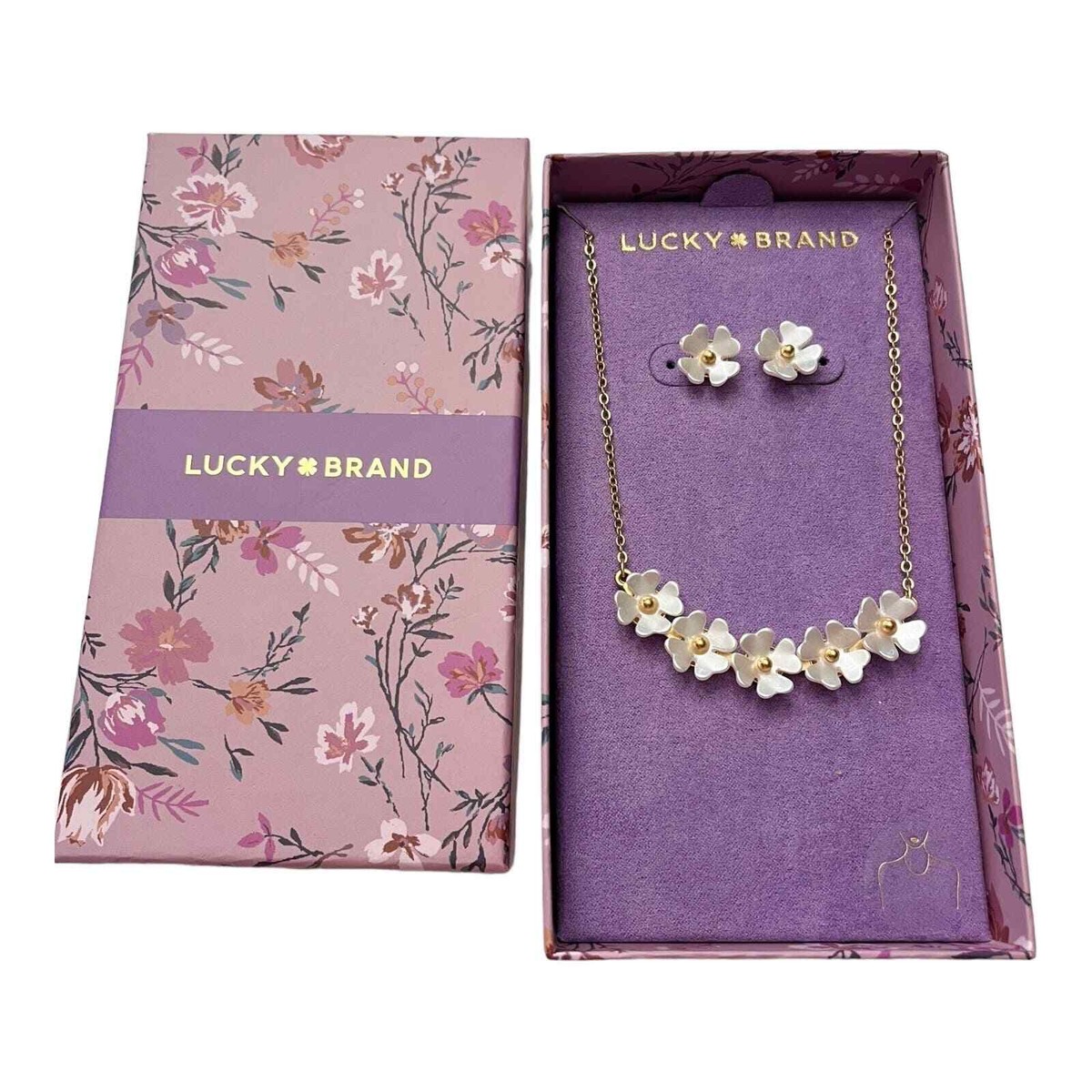 【新品　未使用】ラッキーブランド　Lucky Brand ネックレスチャーム Lucky Brand NECKLACE & EARRINGS Set Flower Gold Chain Womens