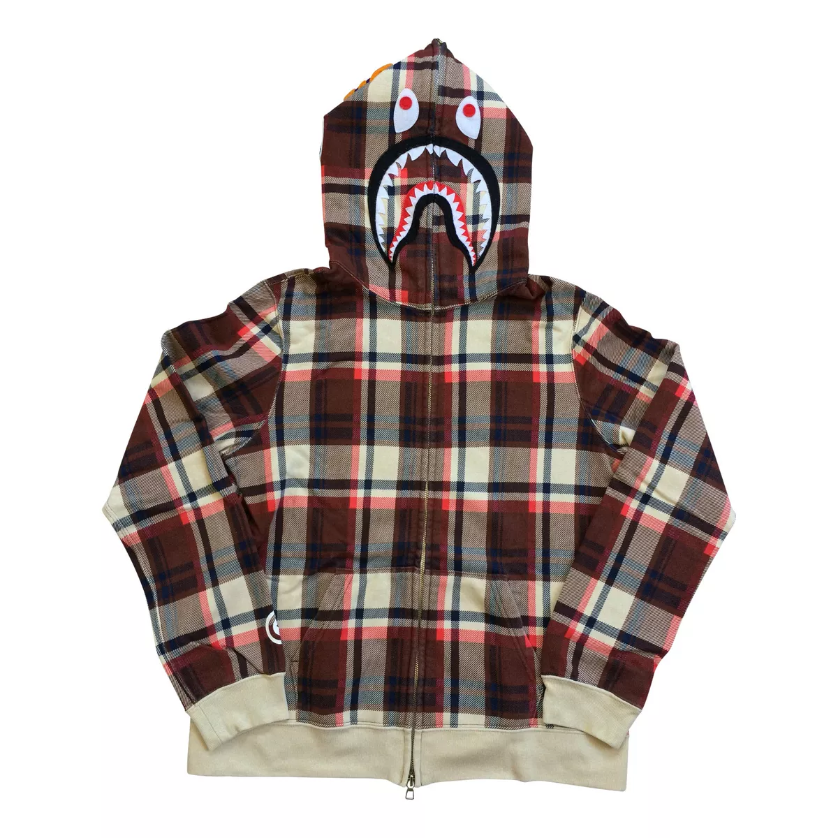BAPE Check Shark Relaxed Full Zip Hoodie Red