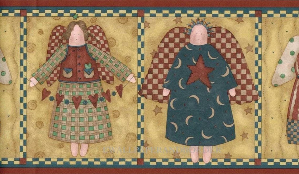Debbie Mumm Arte Popular Primitivo Estrellas del Campo Ángel Papel Pintado Borde, 15' x 6.75" Foto 2 de 4