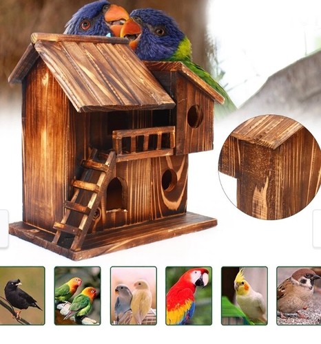 Pet Bird Squirrel Wooden Hanging Cage House Toy Outdoor - Picture 3 of 7