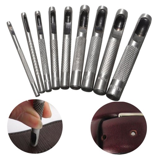9pcs Heavy-Duty Hollow Leather Hole Gasket Punch Set Cutter Belt Wad Puncher Kit - Picture 1 of 10
