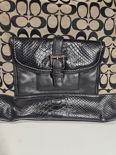 Coach Charlie Signature Python Hobo Style# F32081 Black Leather/Beige Canvas - Picture 2 of 20