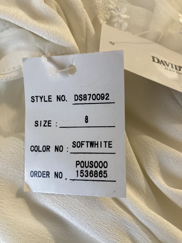 NWT DAVID`S BRIADAL STUDIO WHITE A-LINE V-NECK LACE FULL LENGTH WEDDING DRESS 8 - Picture 18 of 20