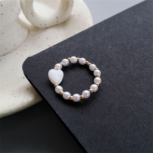 Romantic Ring Heart Shape Imitation Pearl Elastic Ring Simple Adjustable Finger - Picture 8 of 8