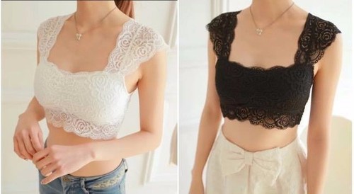 Camisola acolchada de encaje Bustier Crop Top blanco y negro - Imagen 1 de 8