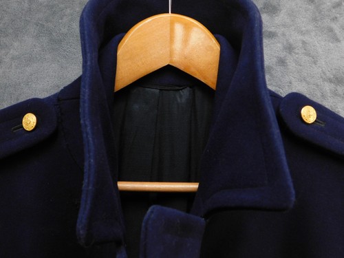 Vintage Wool Overcoat Mens Large Navy Double Breasted Military Greatcoat 1948 - Picture 15 of 17