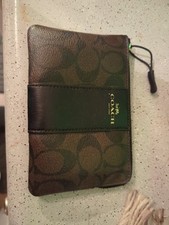 Coach Leather Zip Wallet in Signature Canvas - Brown Black Gold Beautiful 