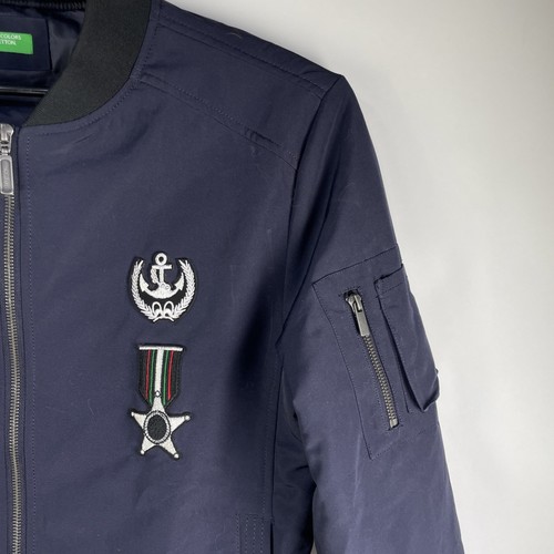 United Colors Of Benetton Jacket Ivy League Navy Blue Bomber Mens Size M - Picture 3 of 19