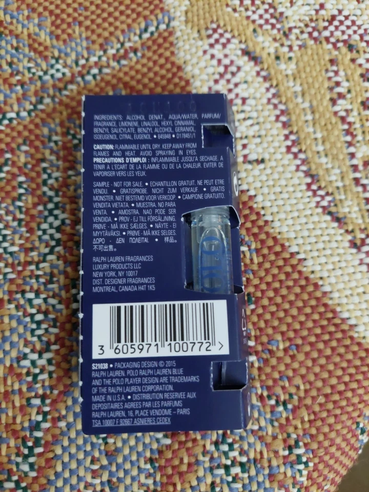 Ralph Lauren "POLO BLUE" Eau de Parfum Hombre 0.05oz/1.5ml Muestra Spray Nuevo en Caja Foto 4 de 4