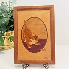 1993 Nelson Marquetry Inlay Wood Cat Picture - A Better Mousetrap
