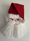 Vintage Santa Claus Face Handmade Wall Door Hanging Yarn Felt 16”